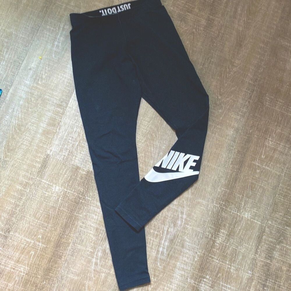 Y2K Vintage NIKE Swoosh Logo Leggings Dark Gray Womens Small Midrise 7/8 Run Gym - Picture 3 of 10